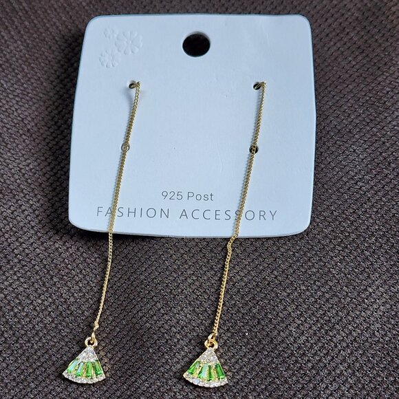 NWT Etsy Green/Gold Crystal Japanese Fan Earrings - Picture 9 of 16